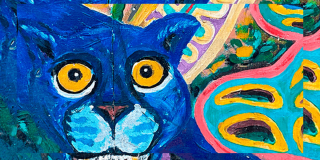 Imagen de una grafica de la cara de un tigre en colores pastel.