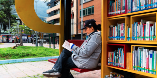 Imagen de una mujer leyendo en un Paraderos Paralibros Paraparques