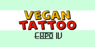 Imagen promocional del evento con el texto 'Vegan Tatto Expo I' con un fondo verde claro.