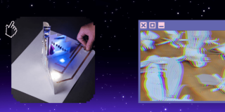 Imagen de figuras de papel con luces Led sobre fondo oscuro con puntos blancos