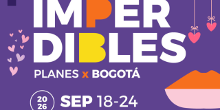 Imagen en letras Imperdibles Bogotá con animaciones de corazones