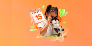 Imagen de una niña que mira por un microscopio