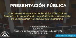 Presentación pública del Contrato de Prestación de Servicios 179 de 2019