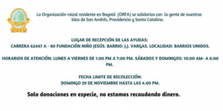 Organización Raizal de Bogotá dispuso un centro de acopio para ayudar a damnificados del huracán Iota