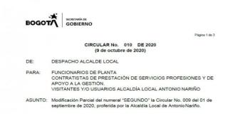 CIRCULAR No. 010 DE 2020