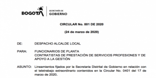 Teletrabajo extraordinario Circular No. 0401 del 17 de marzo de 2020.
