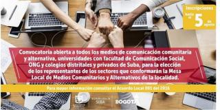Convocatoria abierta a los medios de comunicación comunitaria y alternativa, universidades con facultad de Comunicación Social, ONG y colegios distritales y privados de Suba