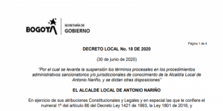 Decreto local No.18 de 2020.