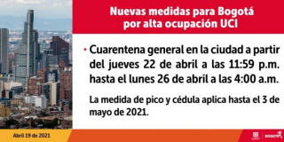 Bogotá acoge toque de queda a partir de las 8 p.m. desde este martes 20 de abril