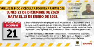  Del 21 de diciembre al 15 de enero vuelve la medida de pico y cédula a Bogotá