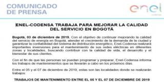 Enel-Codensa informa los trabajos de mantenimientos 