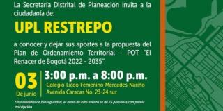 Llegan las consultas ciudadanas del POT: El renacer de Bogotá 2022-2035 a Rafael Uribe Uribe. 