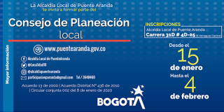 Participe en la conformación del Consejo de Planeación Local de Puente Aranda