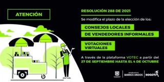 Cambios en las fechas para el proceso de convocatoria, inscripciones, requisitos y elección de los Consejos Locales y del Consejo Distrital de vendedores informales.