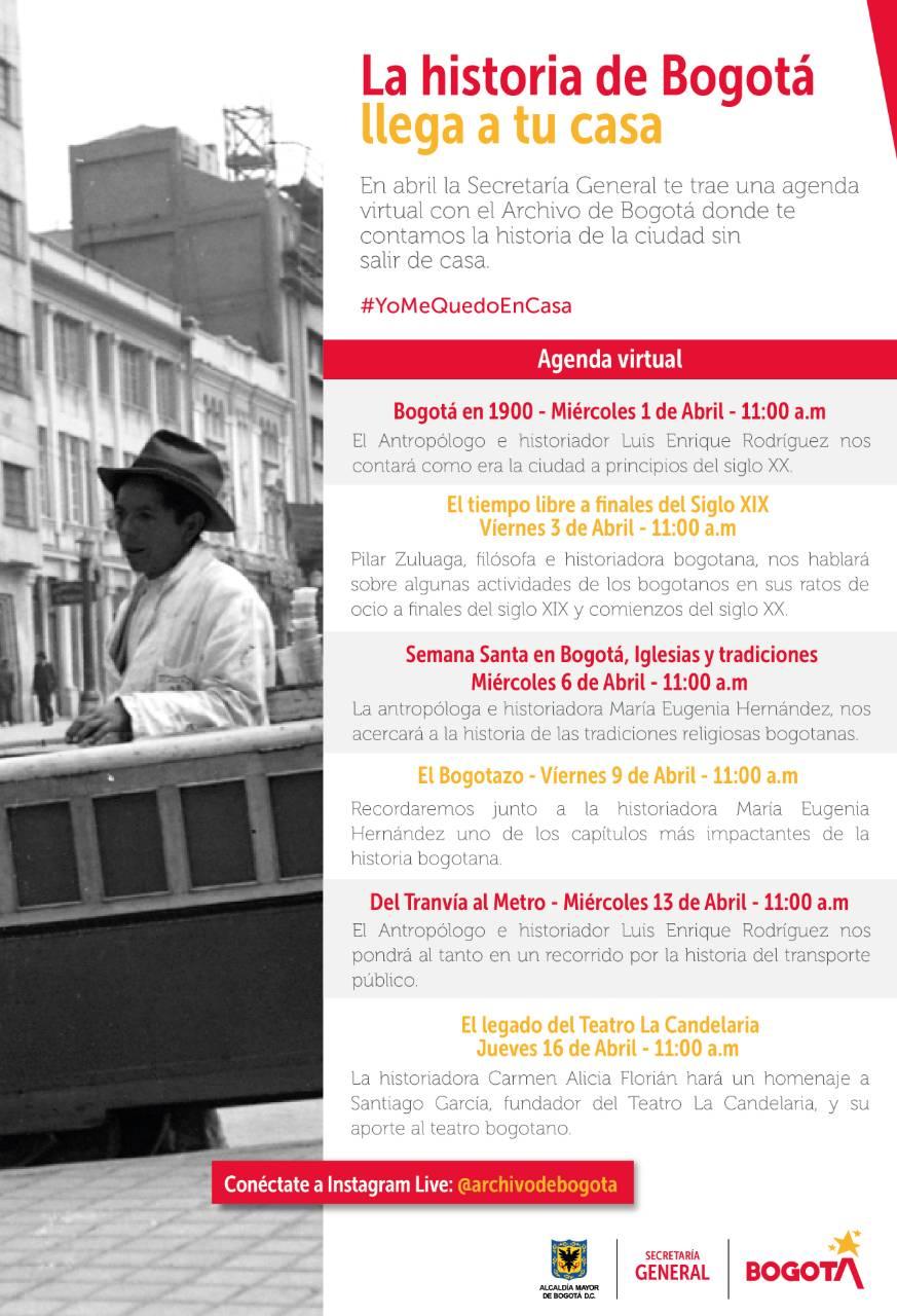 Agenda confesrencias virtuales historia de Bogotá