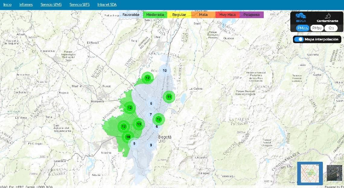 imagen de mapa calidad del aire en Bogotá
