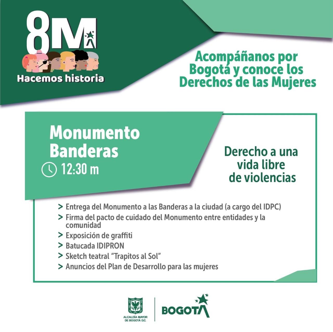 Día de la mujer en el monumento banderas