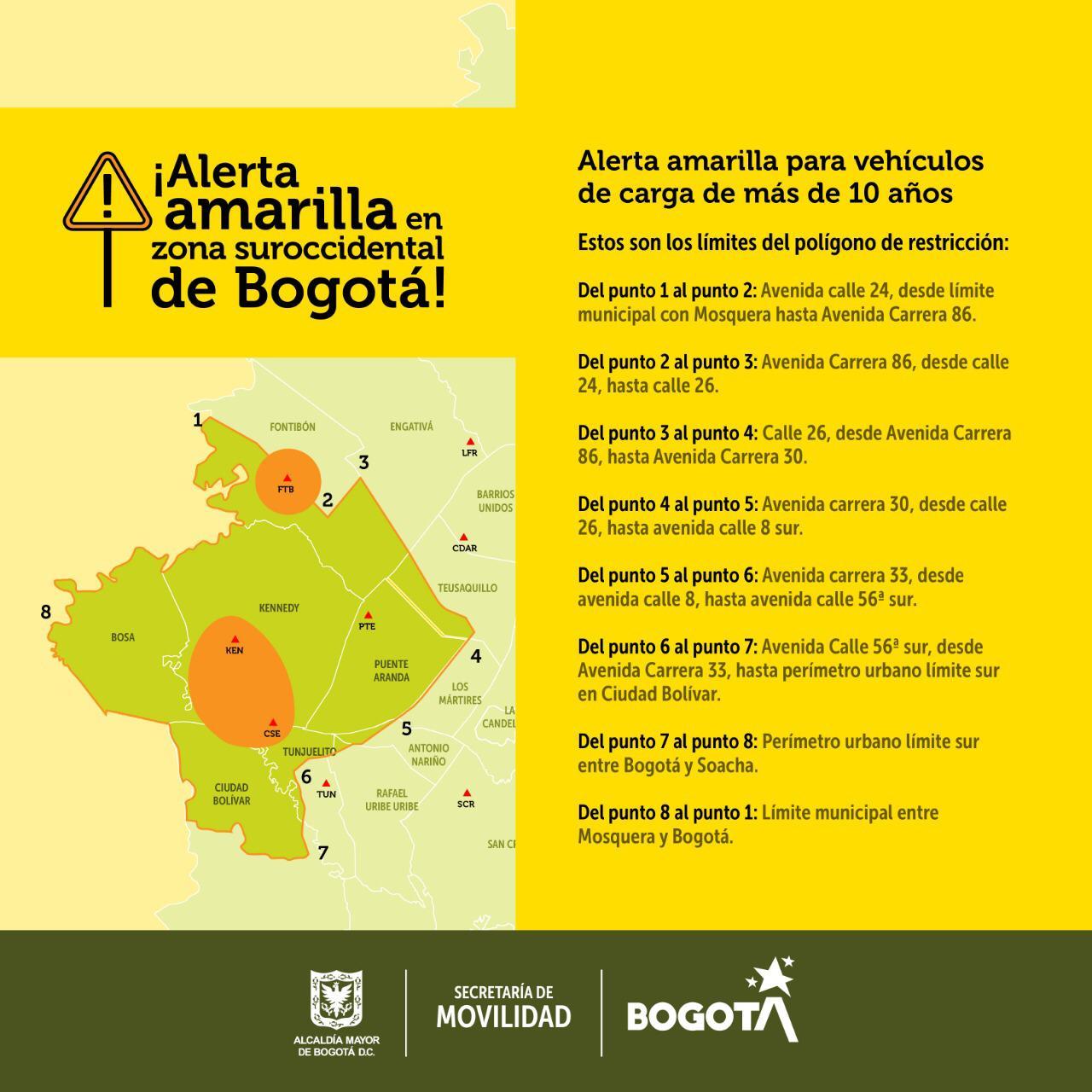Polígono de alerta amarilla en Bogotá