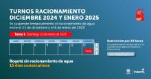 Racionamiento de agua en Bogotá domingo 12 de enero de 2025 