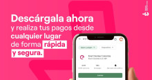 Imagen gráfica con el texto: descárgala ahora y realiza tus pagos desde cualquier lugar de forma rápida y segura