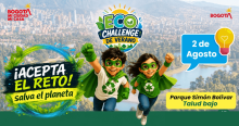 Imagen gráfica que muestra dos personajes con capas verdes de superheroes junto al texto EcoChallenge de Verano