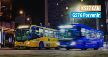 Foto de dos buses de TransMilenio en una vía de Bogotá