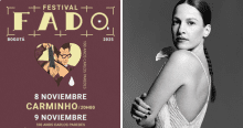Imagen a la derecha de la cantante Carminho y a la izquierda del cartel promocional del Festival.