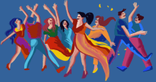 Imagen con la caricatura de varias personas de todas las edades bailando