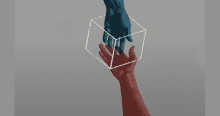 Imagen promocional de la obta en la que se aprecia una mano azul y una blanca enmarcadas en un cubo.