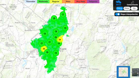 Mapa de calidad del aire en Bogotá