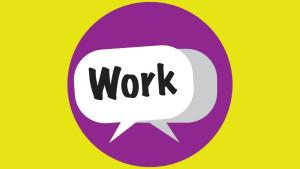 Letrero con palabra work