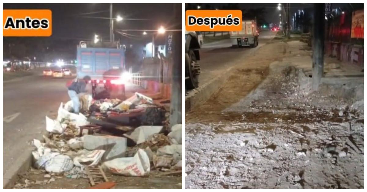 Foto que muestra residuos en las calles y en las otra foto 