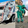 Foto de operadores de aseo realizando recolección de residuos y tareas de barrido.