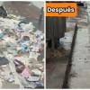 Foto que muestra en un lado residuos y en el otro un anden limpio 
