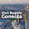 Foto de panorámica de la capital de Colombia e imagen del logo de Visit Bogotá Conecta.