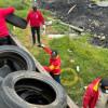 Foto de la jornada de recolección de llantas en el centro de Bogotá.