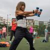 Marisol Piedrahita durante una clase de aeróbicos en el parque La Luisita, en Quinta Paredes.