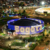 Foto aérea que muestra el Movistar Arena y al estadio El Campín en Bogotá.
