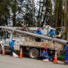Imagen de varios técnicos de ENEL realizando mantenimiento en una vía