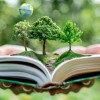 Imagen de libro abierto con arboles saliendo de el 