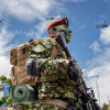 Foto de un soldado durante el desfile militar y policial del 20 de julio en Bogotá.