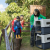 Liberación de aves silvestres rescatadas en el humedal La Conejera de Bogotá, con transportadoras de fauna y personas observando el retorno de los animales a su hábitat natural.