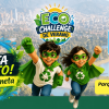 Imagen gráfica que muestra dos personajes con capas verdes de superheroes junto al texto EcoChallenge de Verano