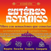 Pieza gráfica del II Festival Estéreo Botánico con texto que dice ´Vibra con sensaciones que conectan´, ilustraciones de montañas, aves y vegetación en tonos naranja, morado y amarillo.