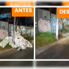 Foto que muestra a un lado escombros y en el otro la misma zona pero limpia 