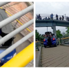 Foto de un vehículo que circuló por un puente peatonal