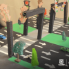 Imagen gráfica que muestra una maqueta con carros y árboles 