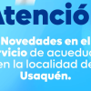 Imagen gráfica con fondo azul y texto: “¡Atención! Novedades en el servicio de acueducto en la localidad de Usaquén.”