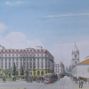 Imagen de la ilustración donde se aprecia el Parque Santander en el centro de Bogotá.