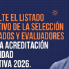 Imagen gráfica con el texto: consulte el listado definitivo de la selección de jurados y evaluadores para la acreditación en calidad educativa 2026